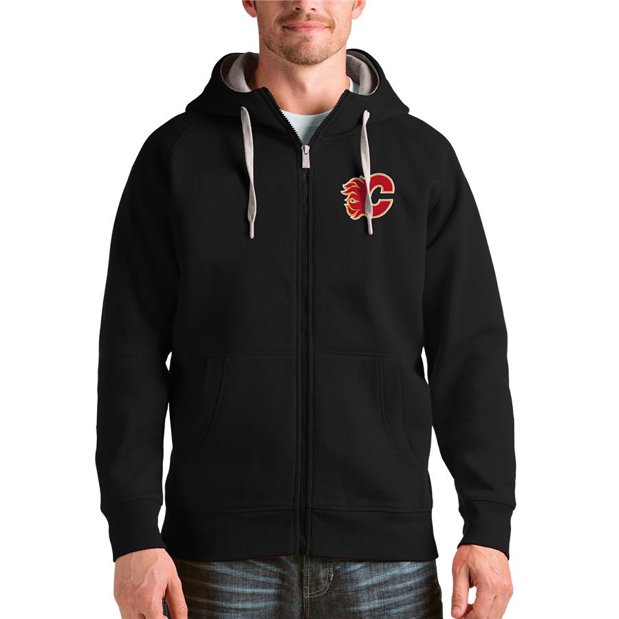 Calgary Flames Antigua Logo Victory Full-Zip Hoodie - Black