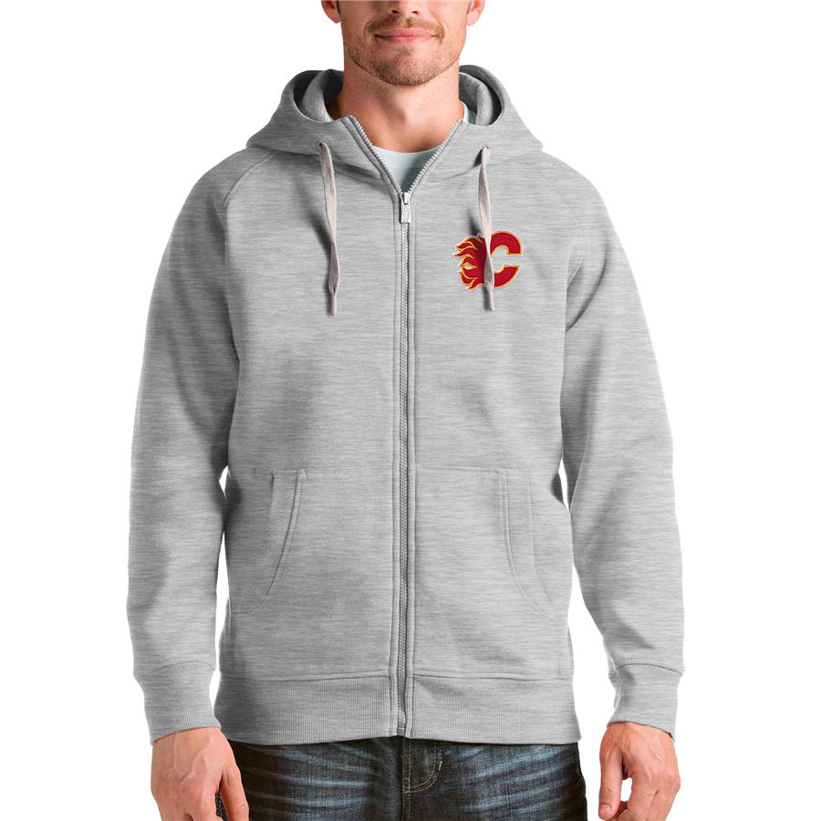 Calgary Flames Antigua Logo Victory Full-Zip Hoodie - Heathered Gray