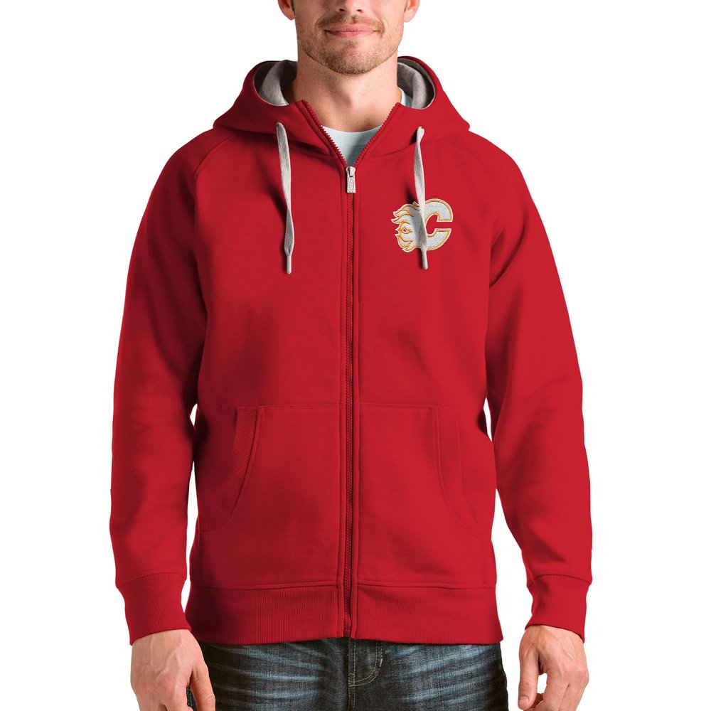 Calgary Flames Antigua Logo Victory Full-Zip Hoodie - Red