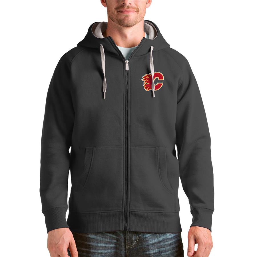 Calgary Flames Antigua Logo Victory Full-Zip Hoodie - Charcoal