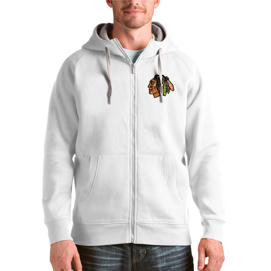 Chicago Blackhawks Antigua Logo Victory Full-Zip Hoodie - White