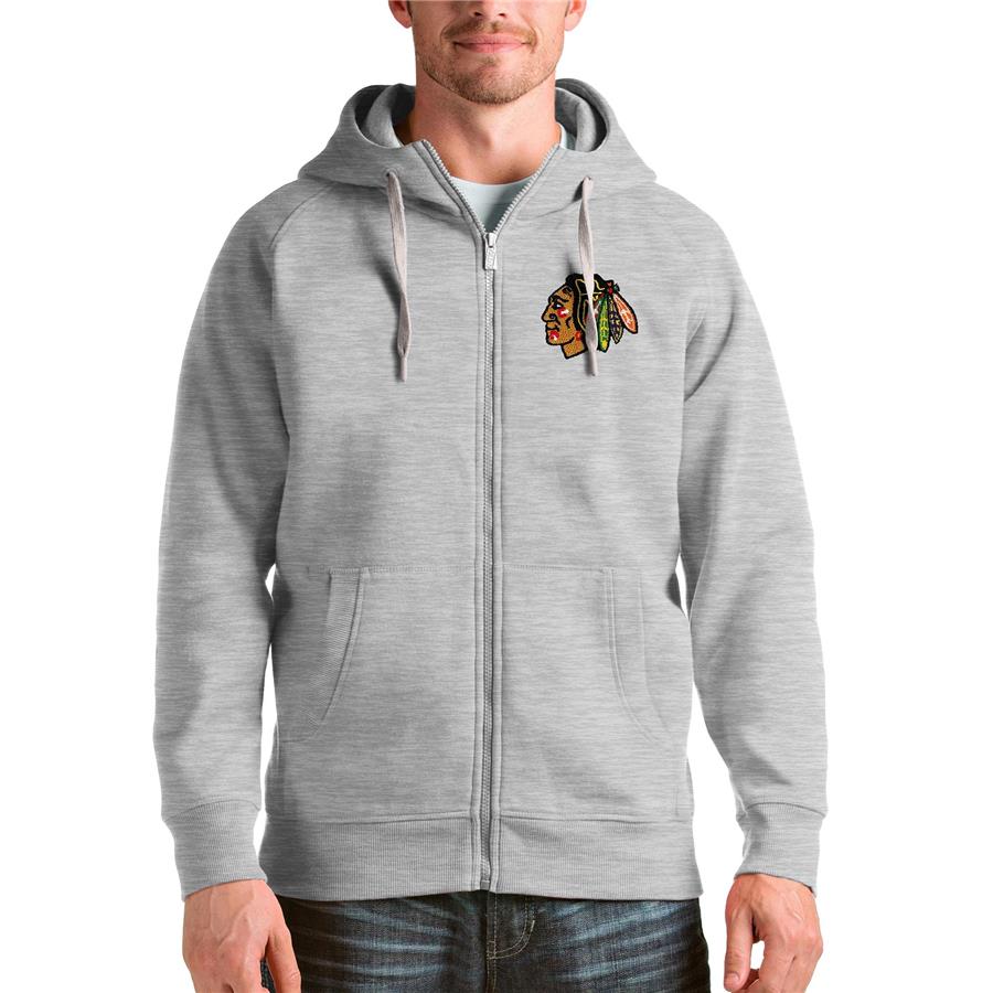 Chicago Blackhawks Antigua Logo Victory Full-Zip Hoodie - Heathered Gray