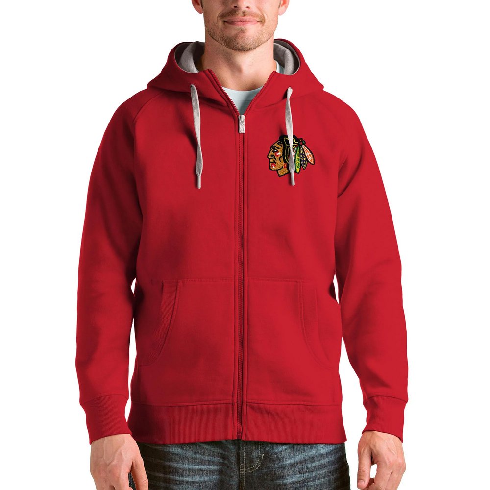 Chicago Blackhawks Antigua Logo Victory Full-Zip Hoodie - Red