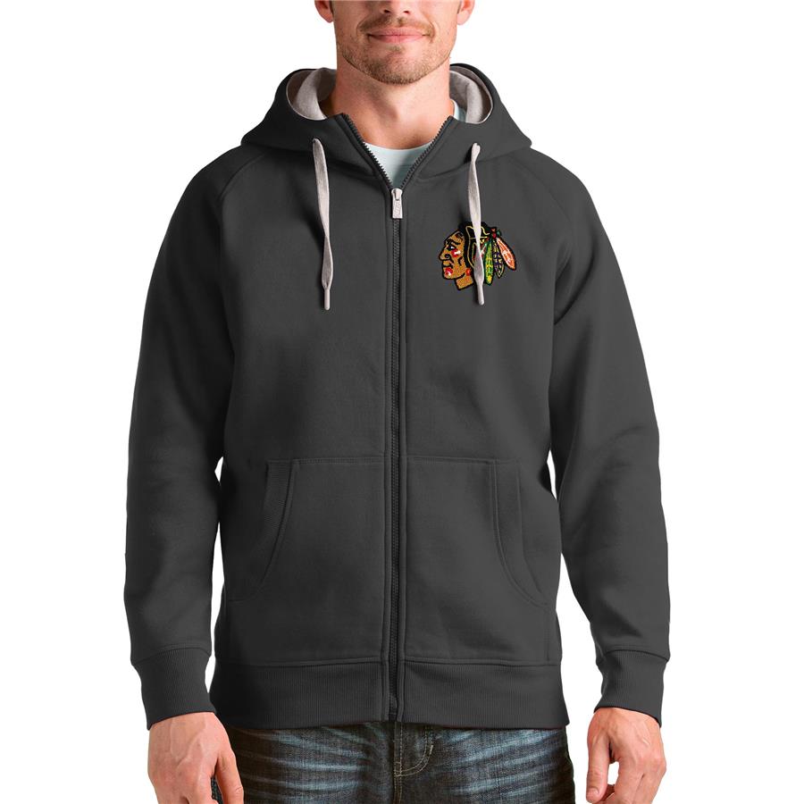 Chicago Blackhawks Antigua Logo Victory Full-Zip Hoodie - Charcoal
