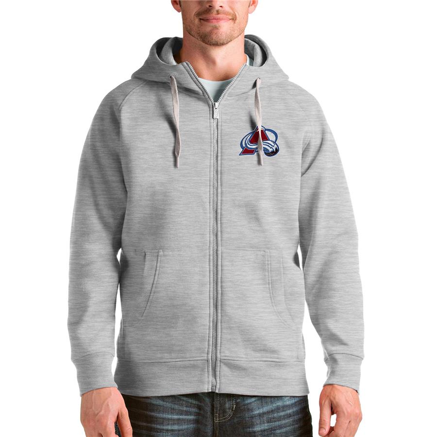 Colorado Avalanche Antigua Logo Victory Full-Zip Hoodie - Heathered Gray