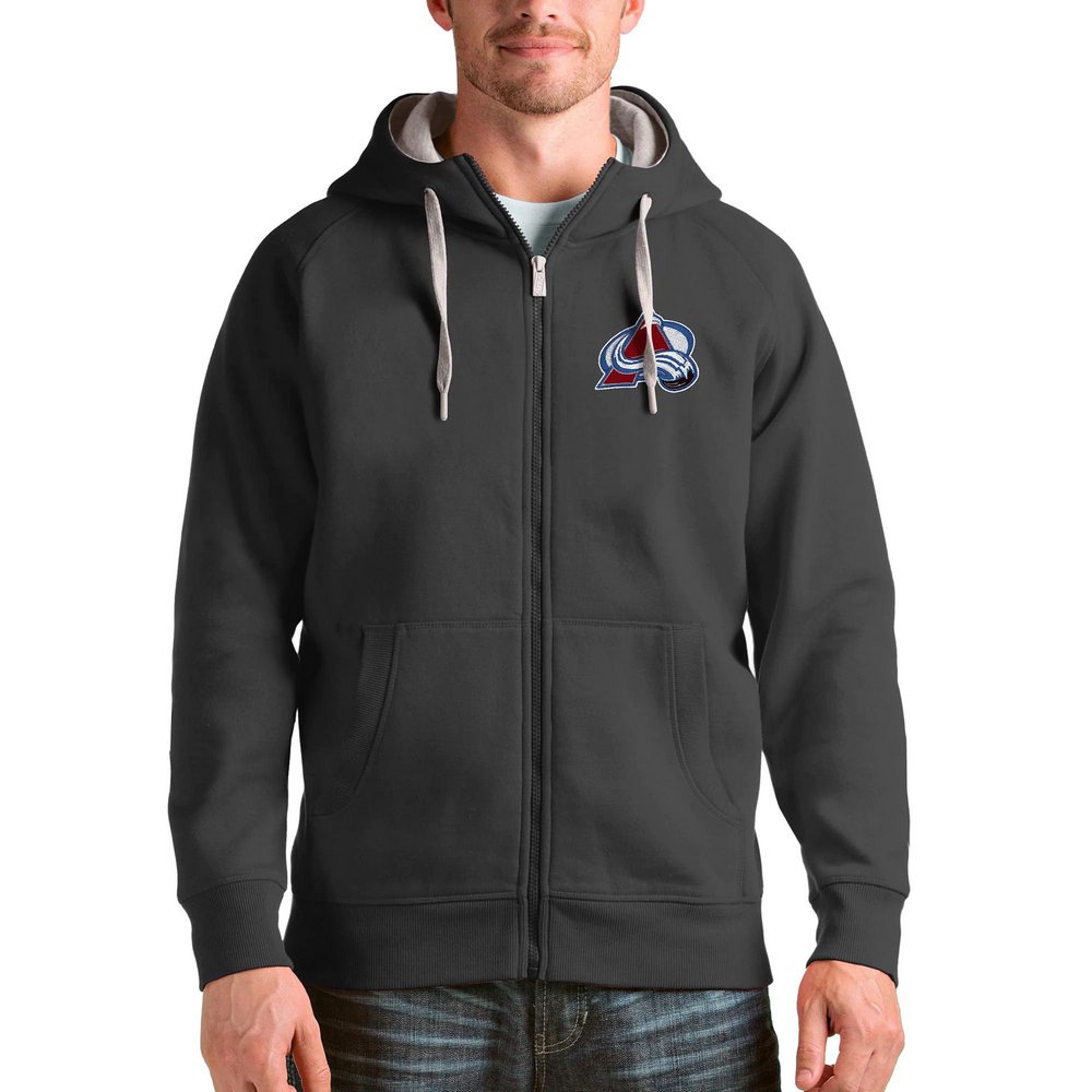 Colorado Avalanche Antigua Logo Victory Full-Zip Hoodie - Charcoal