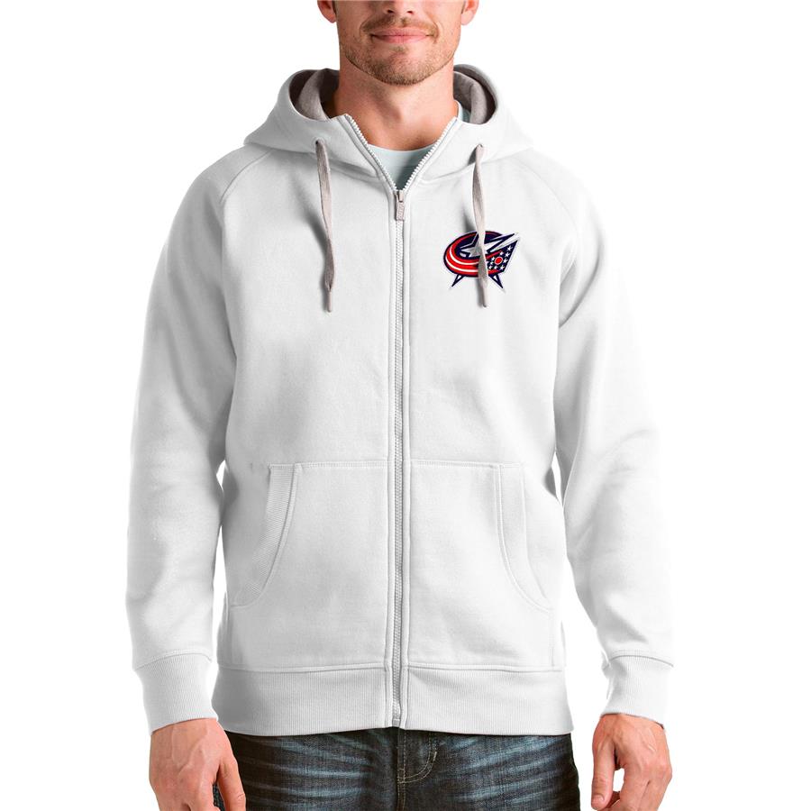 Columbus Blue Jackets Antigua Logo Victory Full-Zip Hoodie - White