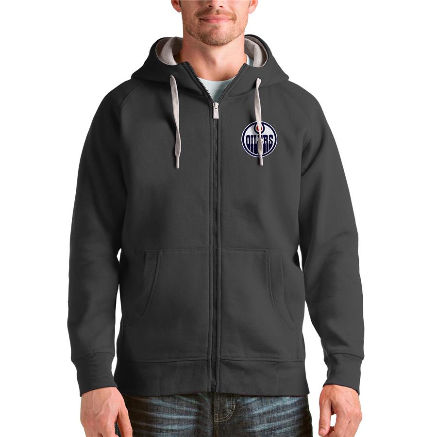 Edmonton Oilers Antigua Logo Victory Full-Zip Hoodie - Charcoal