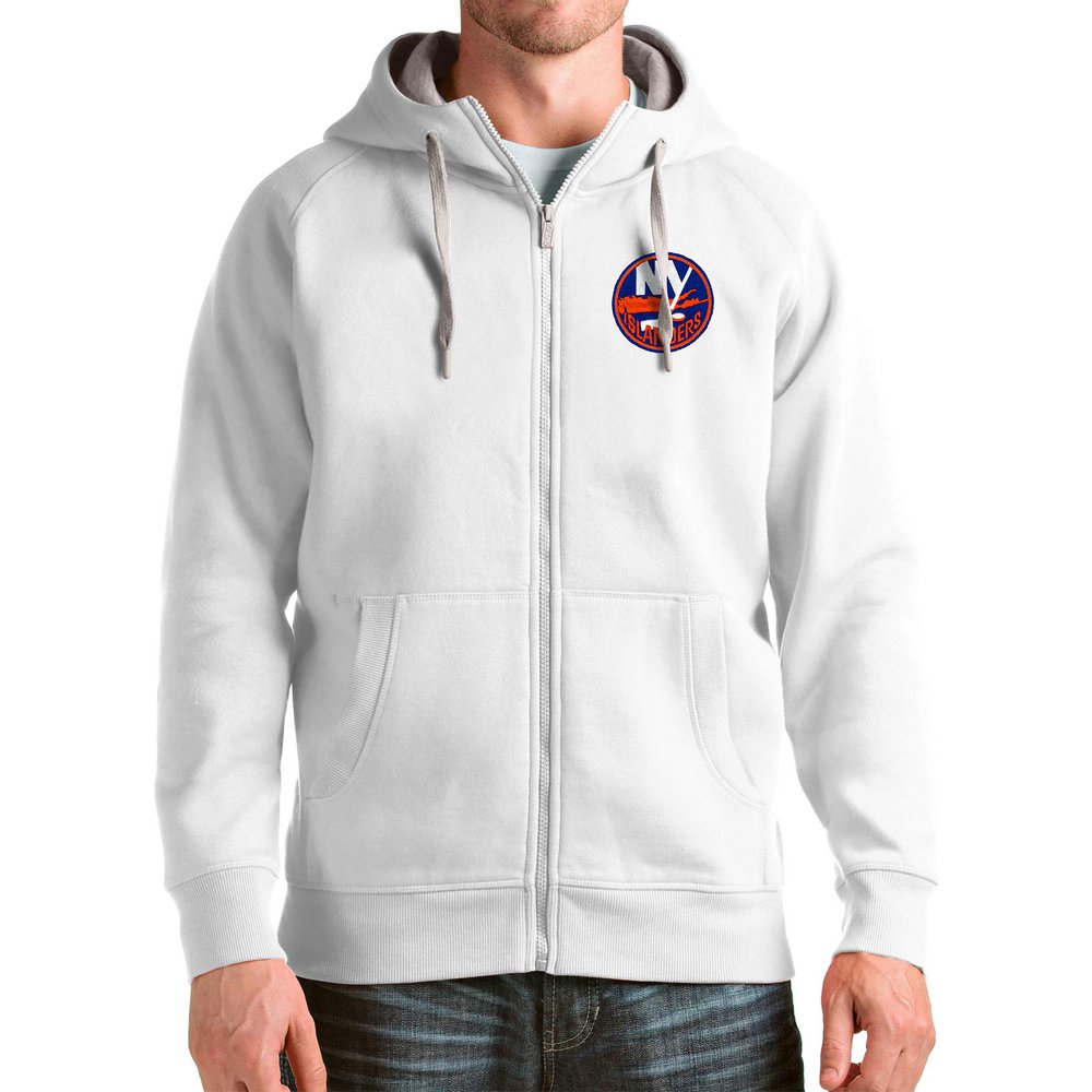 New York Islanders Antigua Logo Victory Full-Zip Hoodie - White