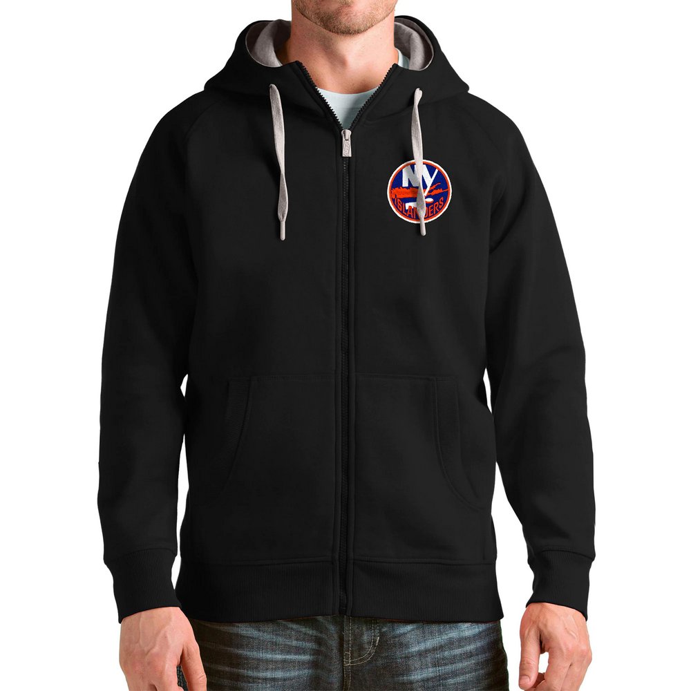 New York Islanders Antigua Logo Victory Full-Zip Hoodie - Black