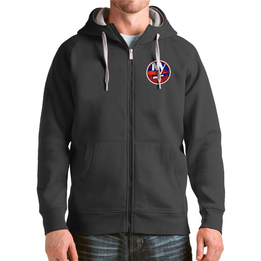 New York Islanders Antigua Logo Victory Full-Zip Hoodie - Charcoal