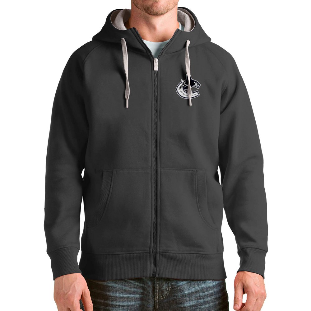 Vancouver Canucks Antigua Logo Victory Full-Zip Hoodie - Charcoal