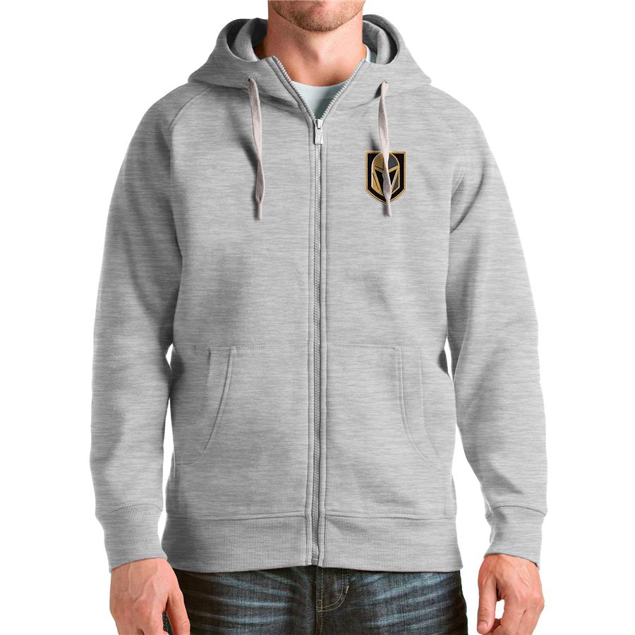 Vegas Golden Knights Antigua Logo Victory Full-Zip Hoodie - Heathered Gray