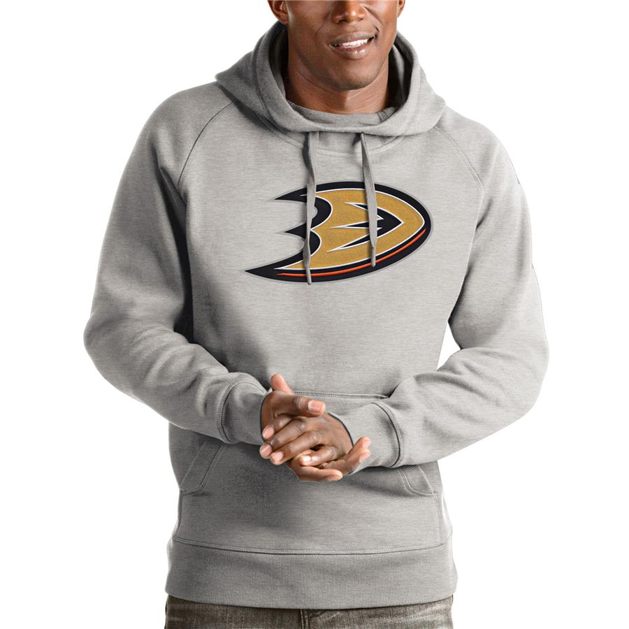 Anaheim Ducks Antigua Logo Victory Pullover Hoodie - Heathered Gray