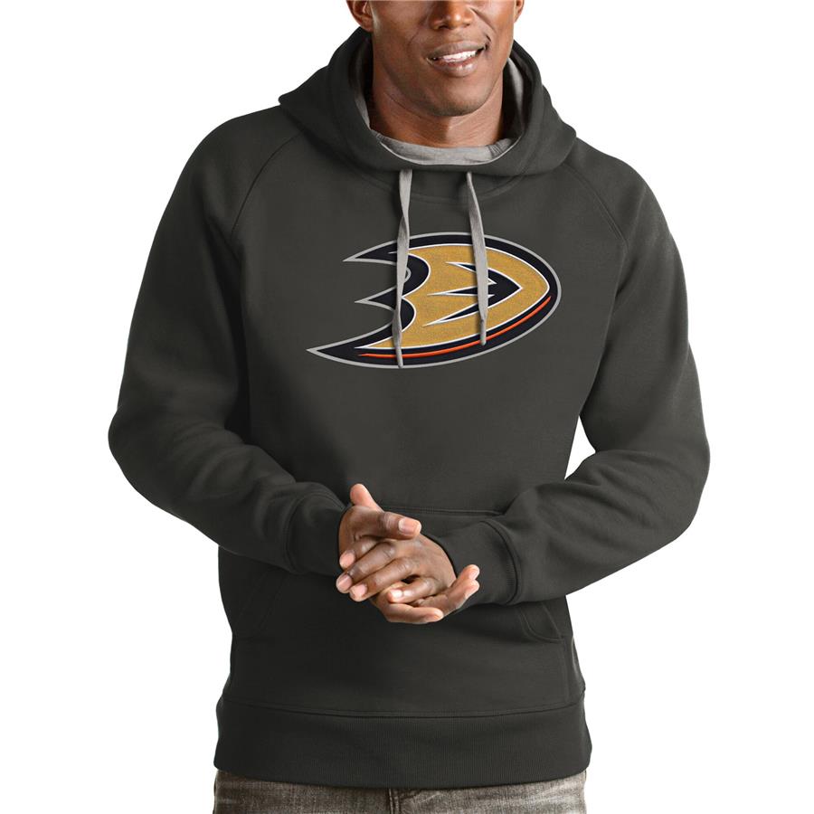 Anaheim Ducks Antigua Logo Victory Pullover Hoodie - Charcoal