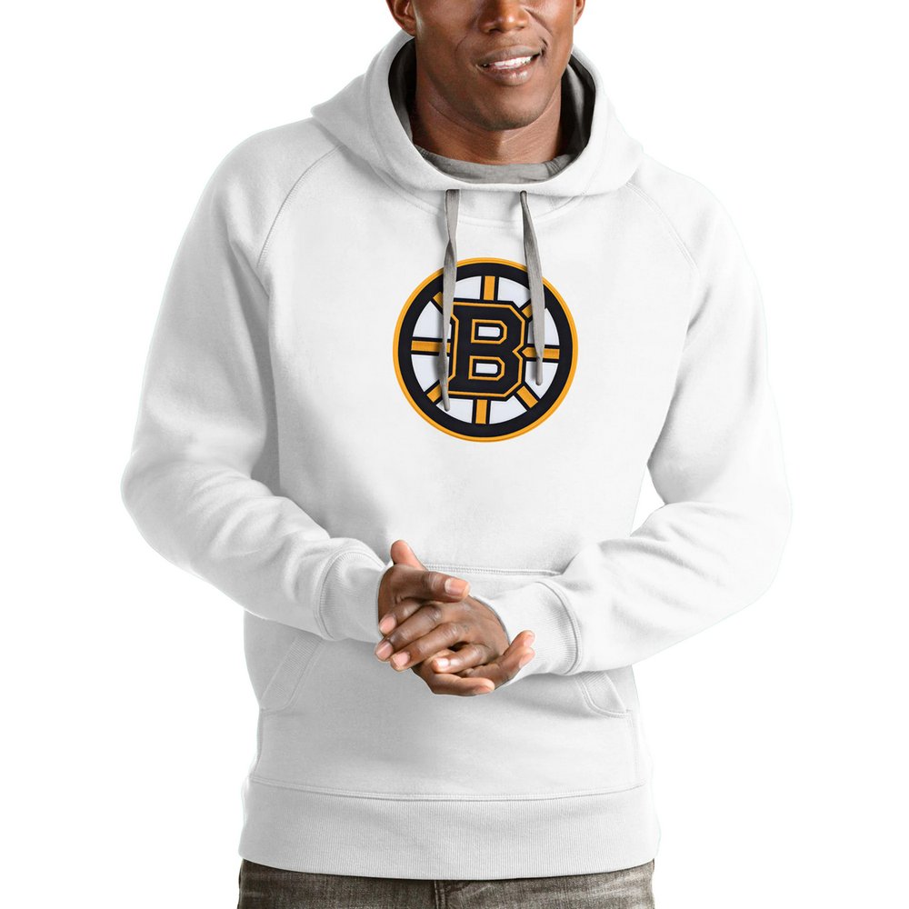 Boston Bruins Antigua Logo Victory Pullover Hoodie - White