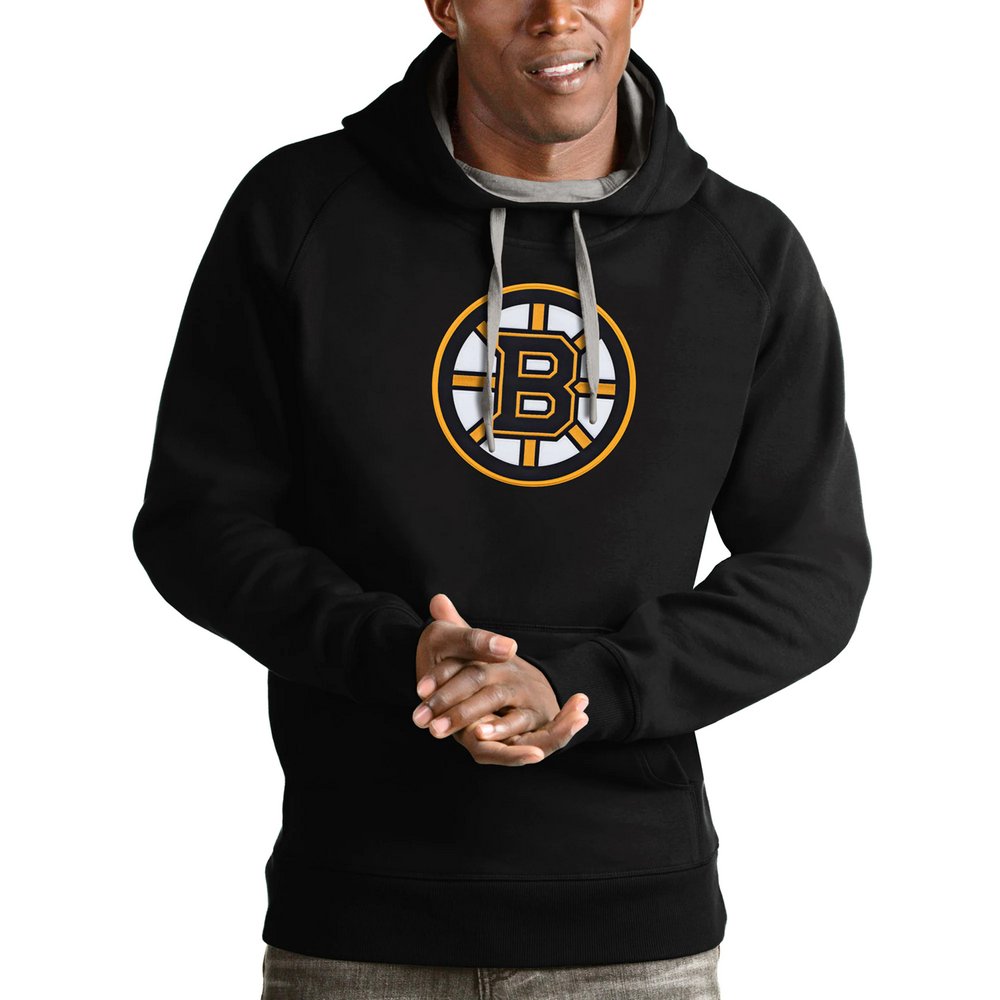 Boston Bruins Antigua Logo Victory Pullover Hoodie - Black