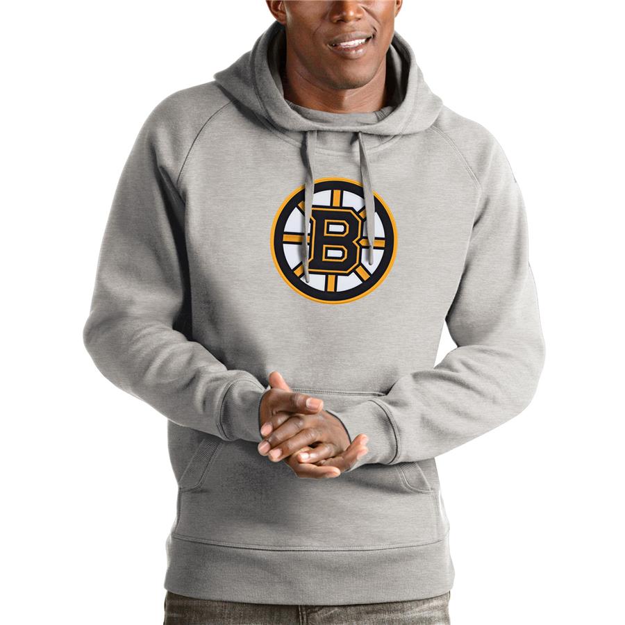 Boston Bruins Antigua Logo Victory Pullover Hoodie - Heathered Gray