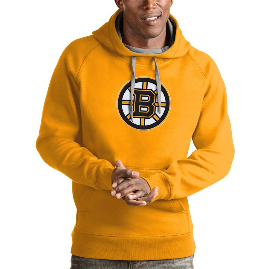 Boston Bruins Antigua Logo Victory Pullover Hoodie - Gold