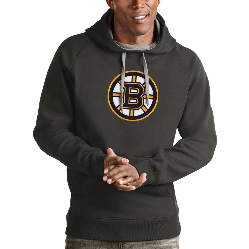 Boston Bruins Antigua Logo Victory Pullover Hoodie - Charcoal