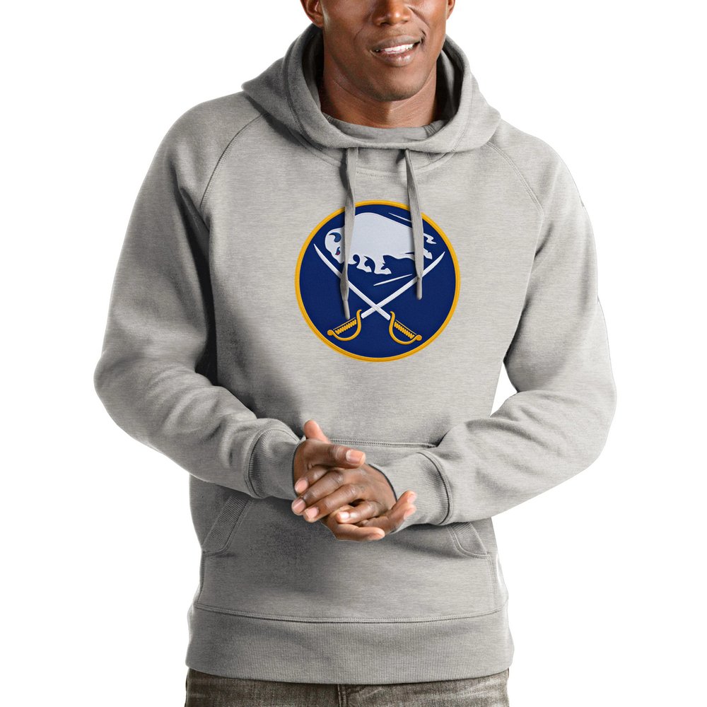Buffalo Sabres Antigua Logo Victory Pullover Hoodie - Heathered Gray