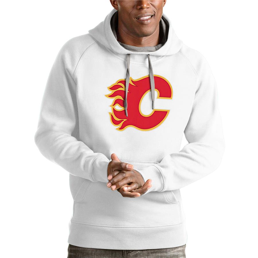 Calgary Flames Antigua Logo Victory Pullover Hoodie - White