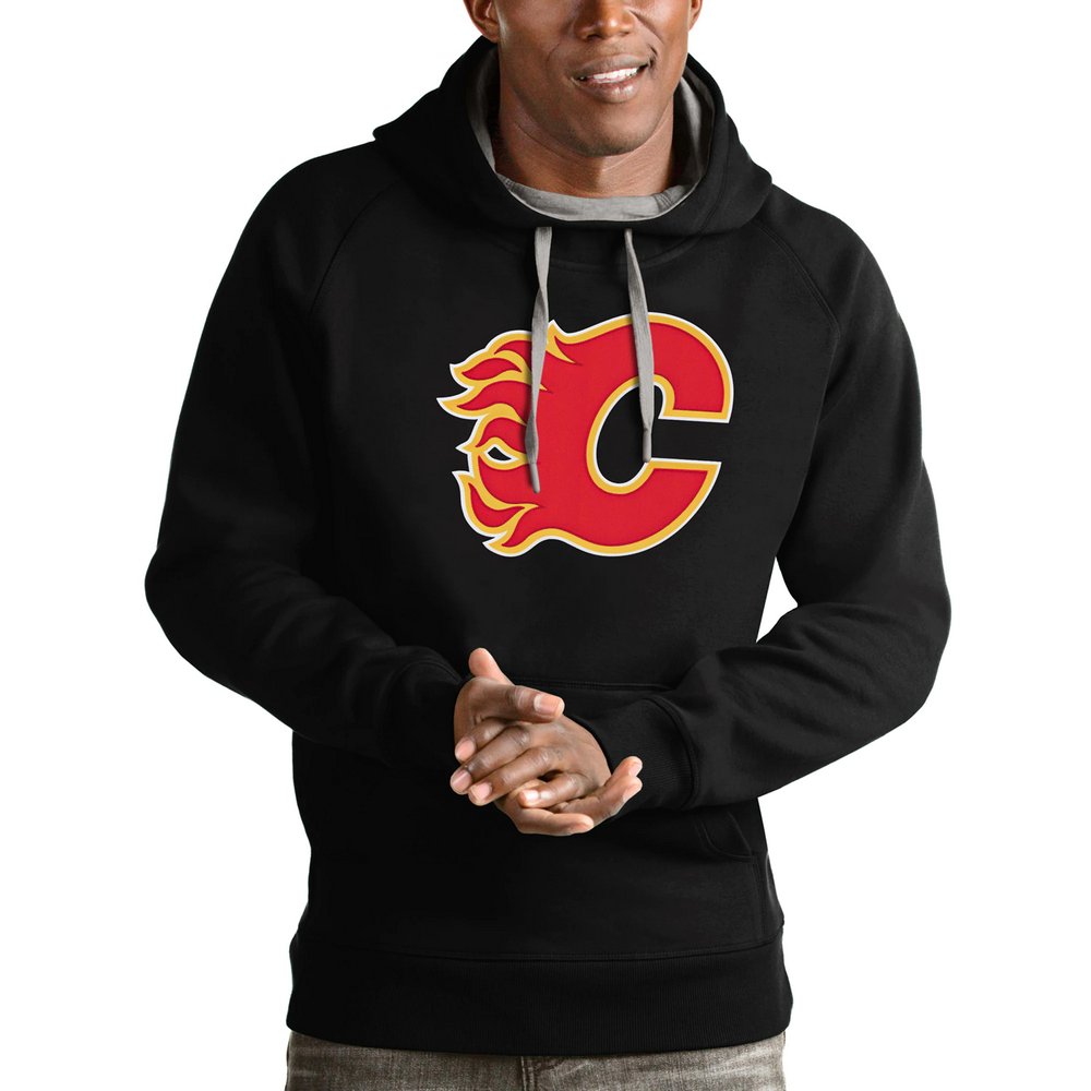 Calgary Flames Antigua Logo Victory Pullover Hoodie - Black