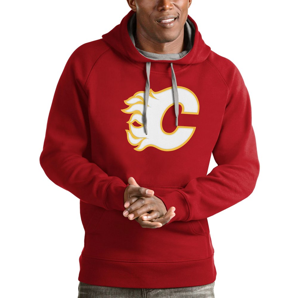 Calgary Flames Antigua Logo Victory Pullover Hoodie - Red