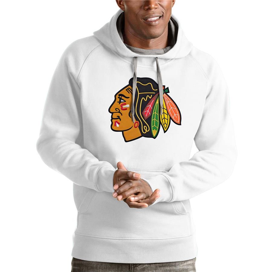 Chicago Blackhawks Antigua Logo Victory Pullover Hoodie - White