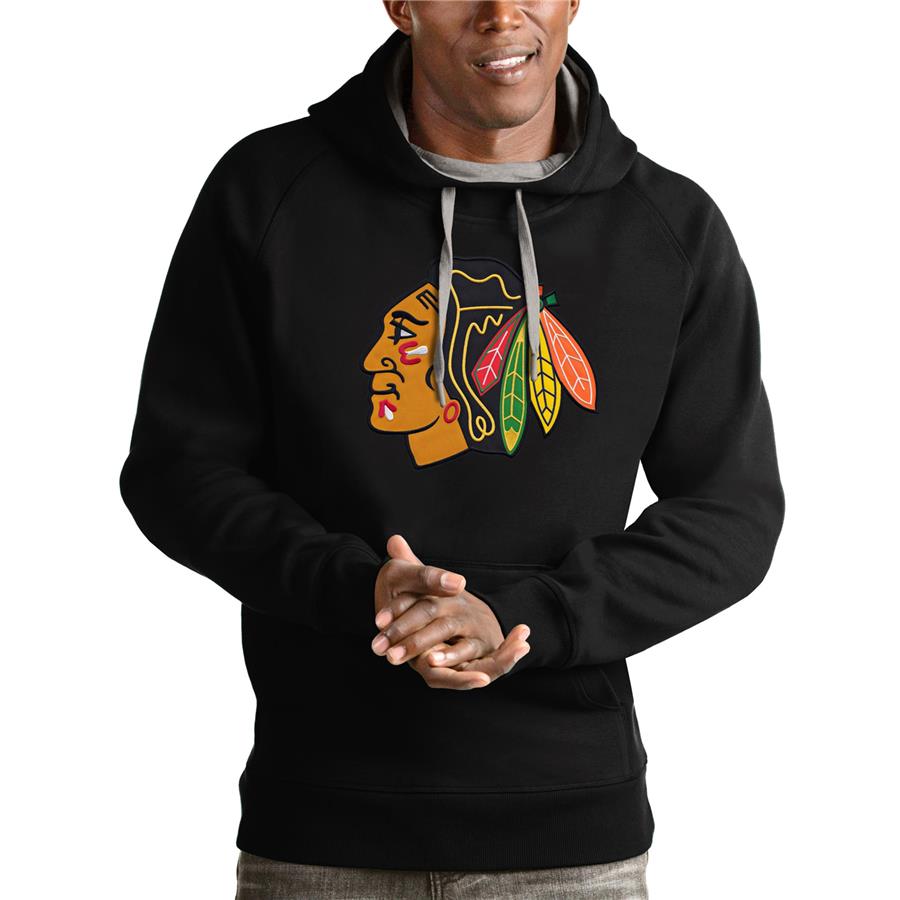 Chicago Blackhawks Antigua Logo Victory Pullover Hoodie - Black