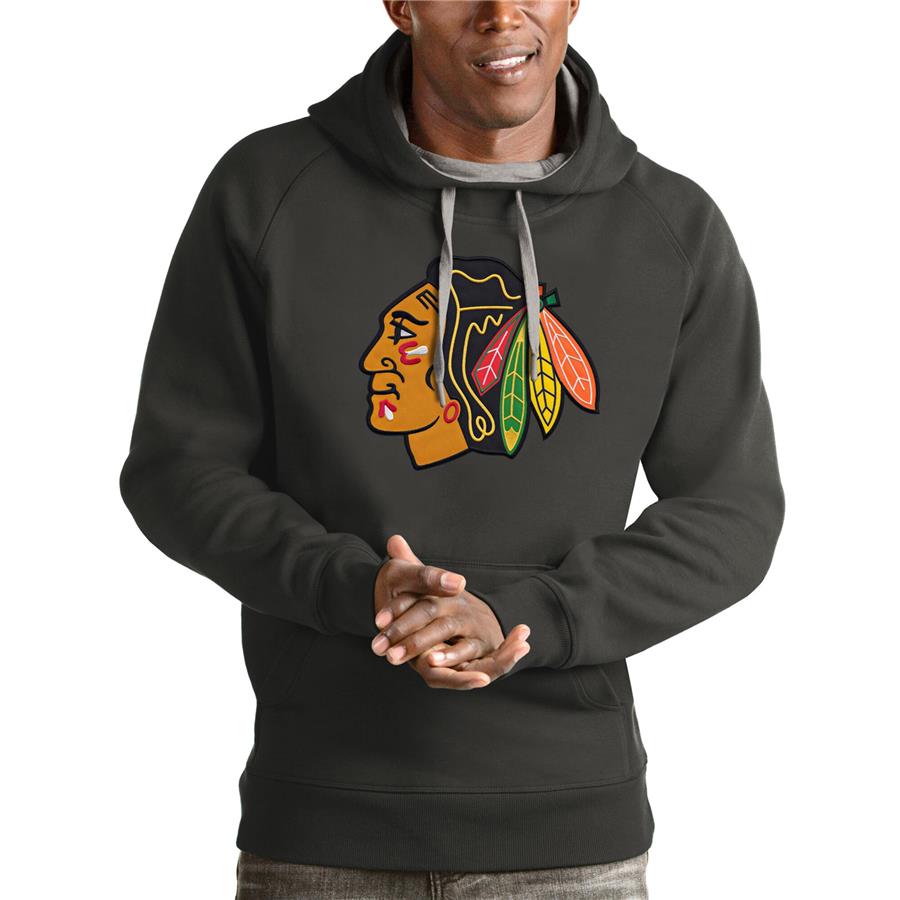 Chicago Blackhawks Antigua Logo Victory Pullover Hoodie - Charcoal