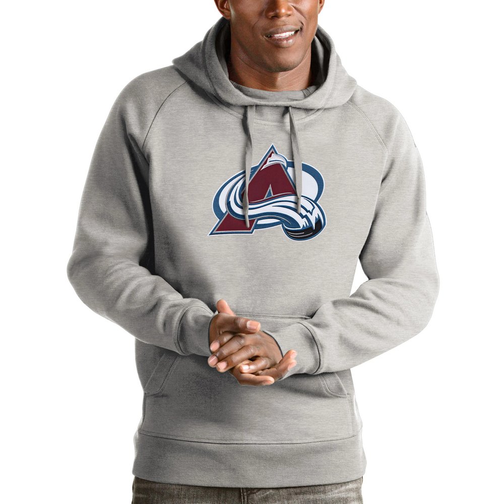Colorado Avalanche Antigua Logo Victory Pullover Hoodie - Heathered Gray