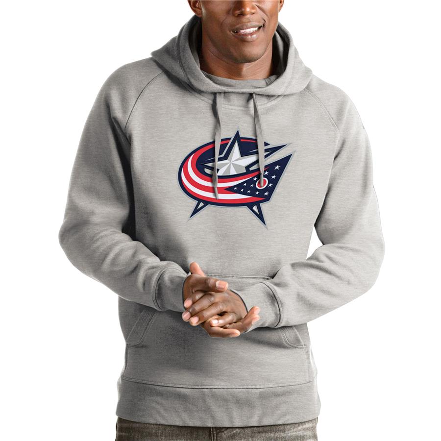 Columbus Blue Jackets Antigua Logo Victory Pullover Hoodie - Heathered Gray