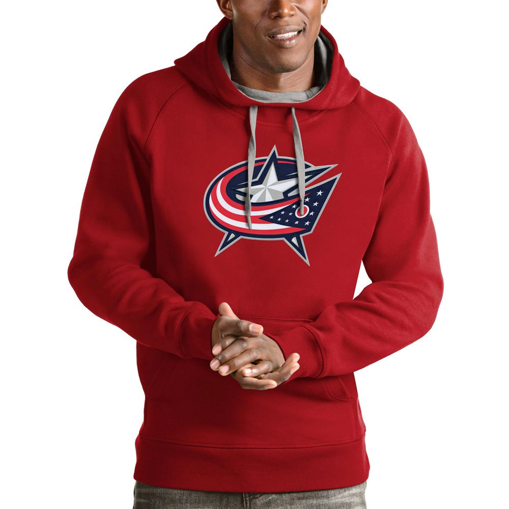 Columbus Blue Jackets Antigua Logo Victory Pullover Hoodie - Red
