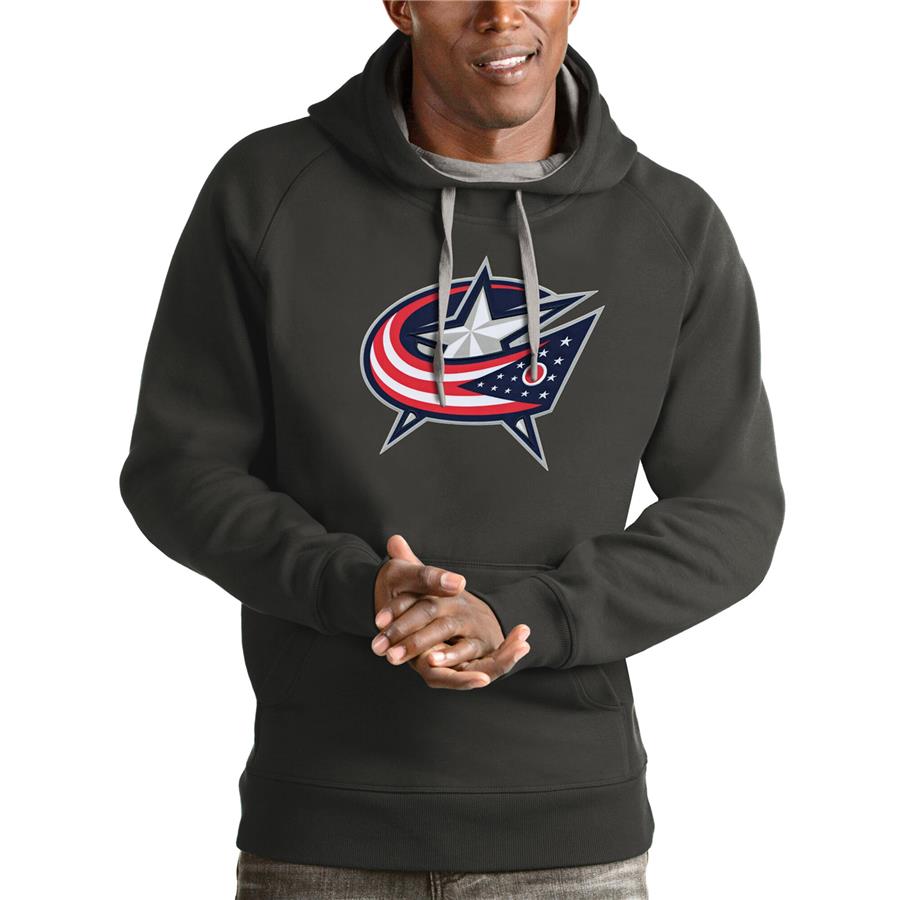 Columbus Blue Jackets Antigua Logo Victory Pullover Hoodie - Charcoal