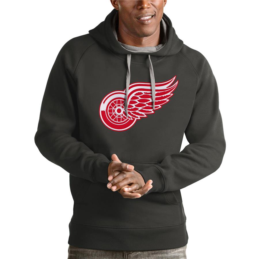 Detroit Red Wings Antigua Logo Victory Pullover Hoodie - Charcoal
