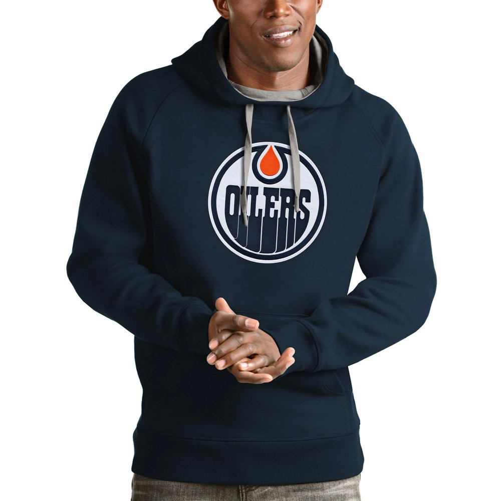 Edmonton Oilers Antigua Logo Victory Pullover Hoodie - Navy