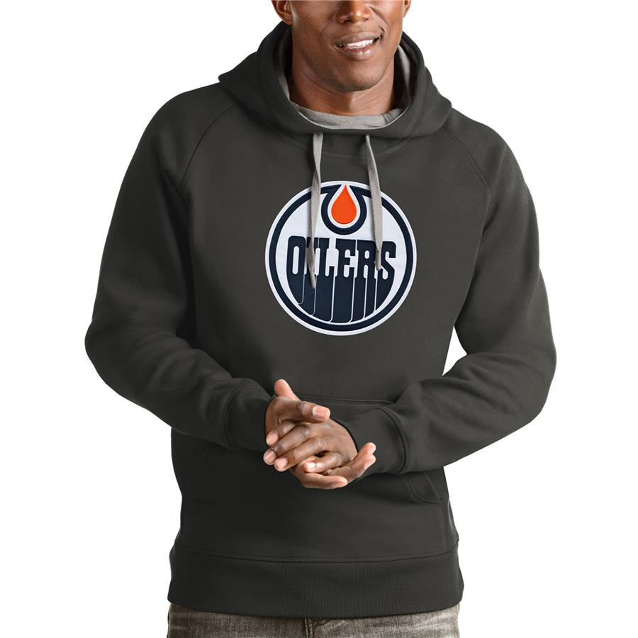 Edmonton Oilers Antigua Logo Victory Pullover Hoodie - Charcoal