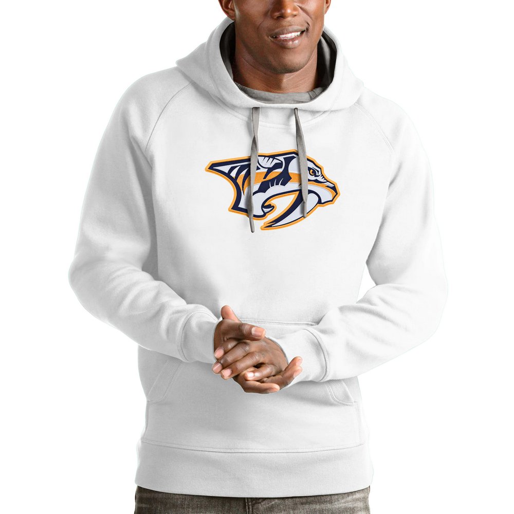 Nashville Predators Antigua Logo Victory Pullover Hoodie - White