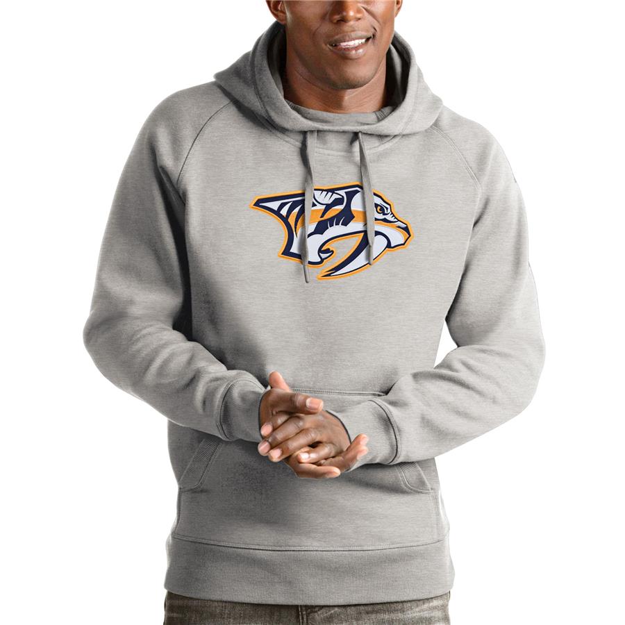 Nashville Predators Antigua Logo Victory Pullover Hoodie - Heathered Gray