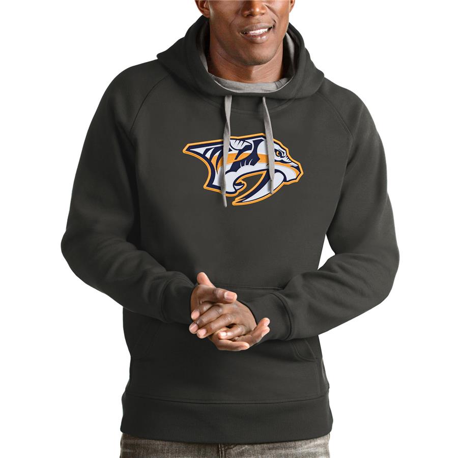 Nashville Predators Antigua Logo Victory Pullover Hoodie - Charcoal
