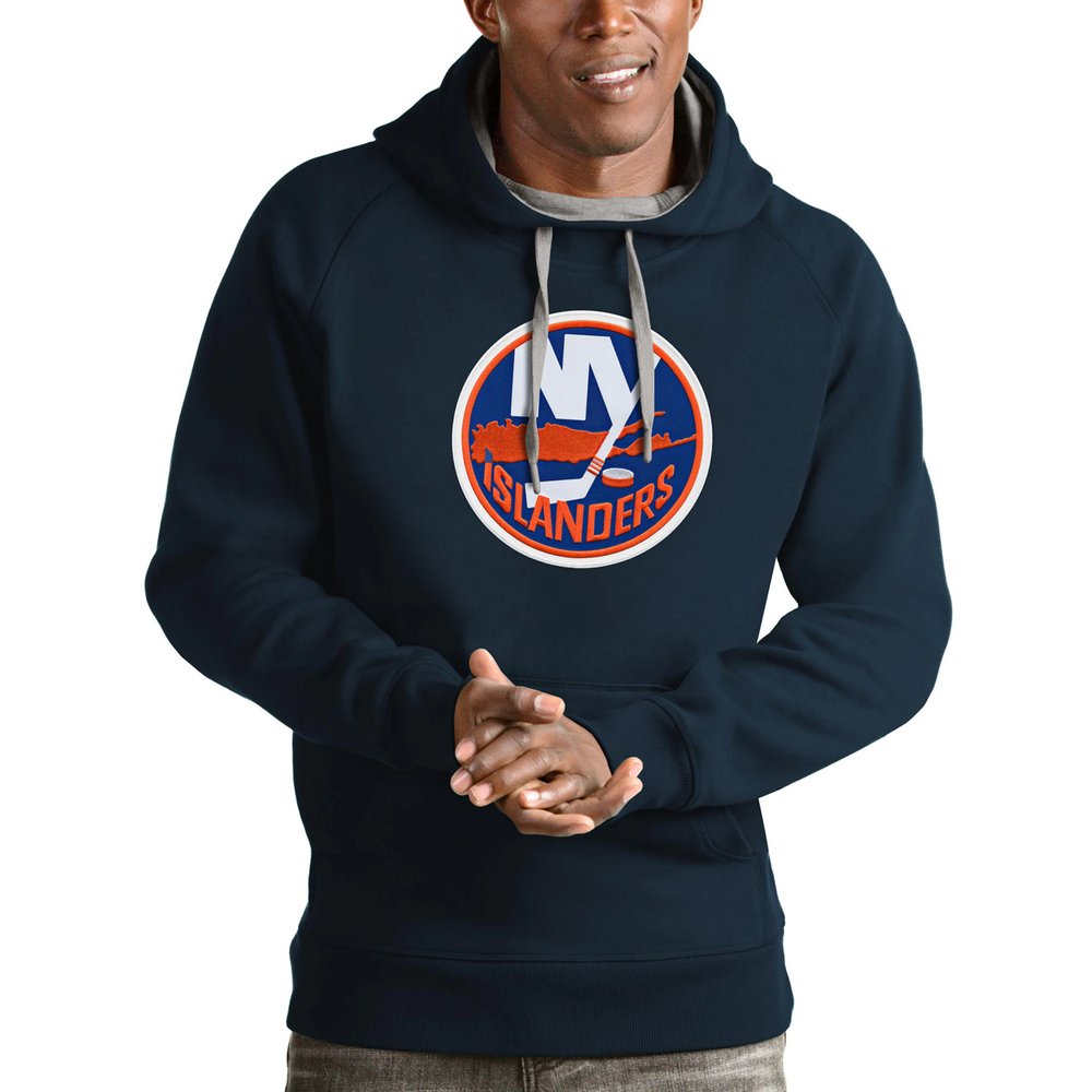 New York Islanders Antigua Logo Victory Pullover Hoodie - Navy
