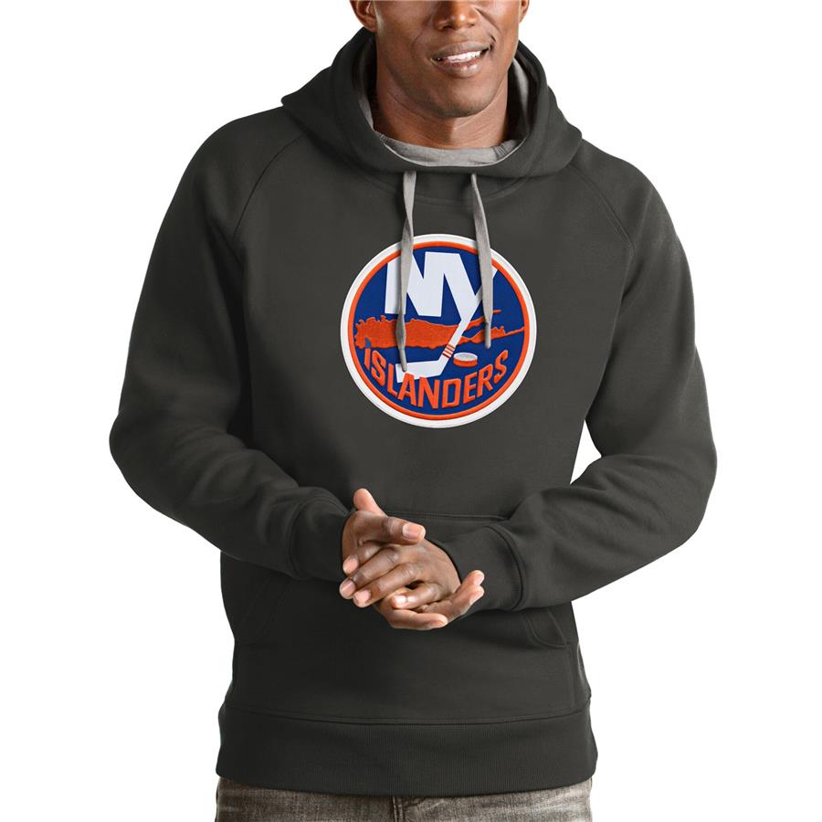 New York Islanders Antigua Logo Victory Pullover Hoodie - Charcoal