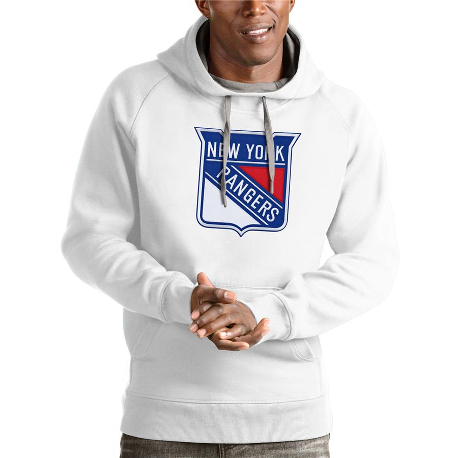 New York Rangers Antigua Logo Victory Pullover Hoodie - White