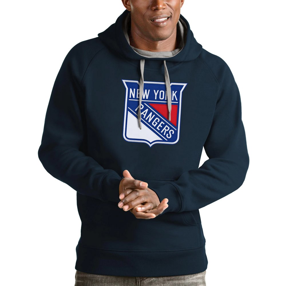 New York Rangers Antigua Logo Victory Pullover Hoodie - Navy
