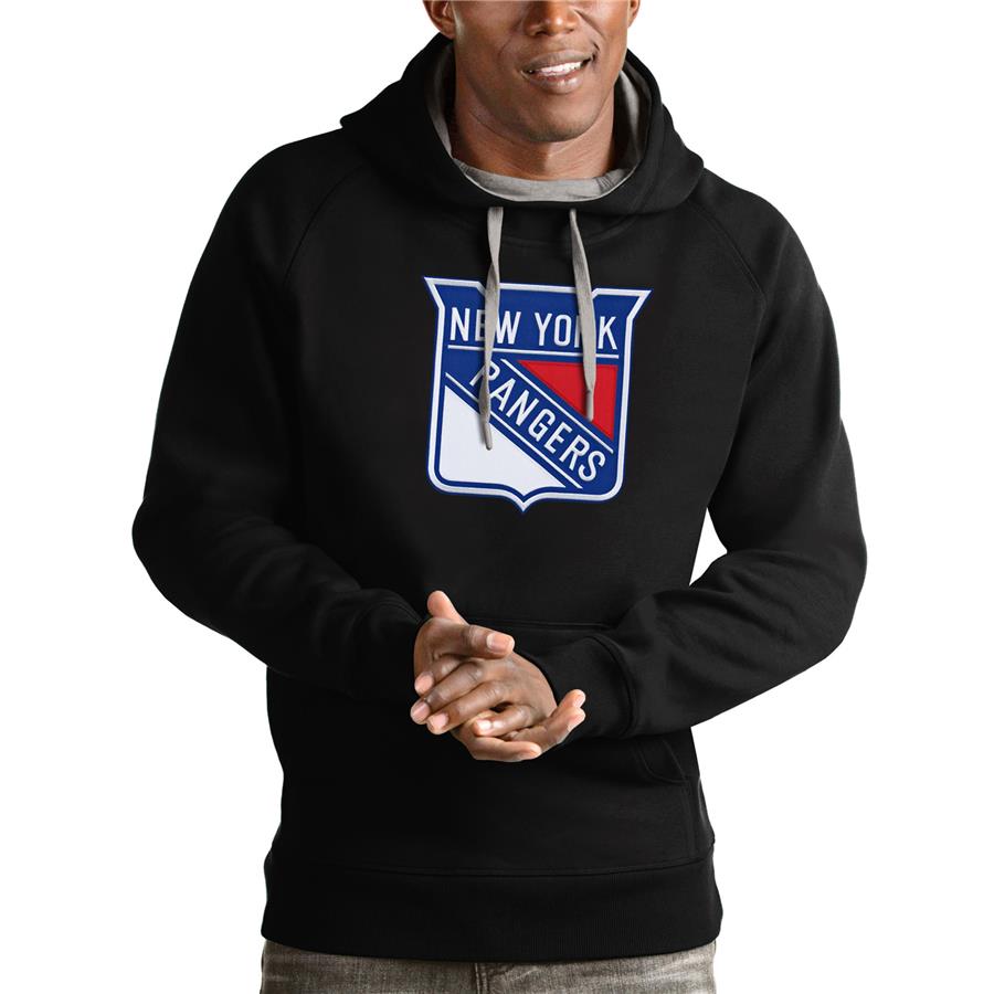 New York Rangers Antigua Logo Victory Pullover Hoodie - Black