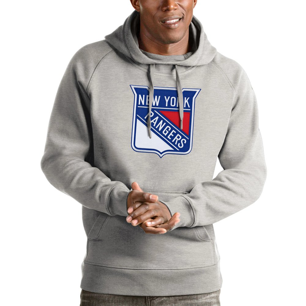 New York Rangers Antigua Logo Victory Pullover Hoodie - Heathered Gray