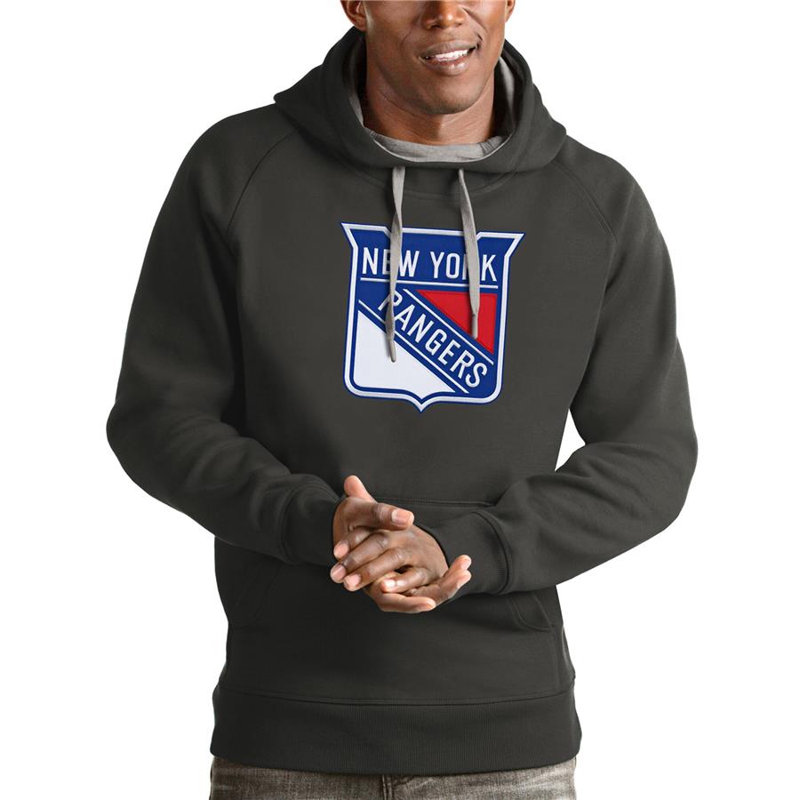 New York Rangers Antigua Logo Victory Pullover Hoodie - Charcoal