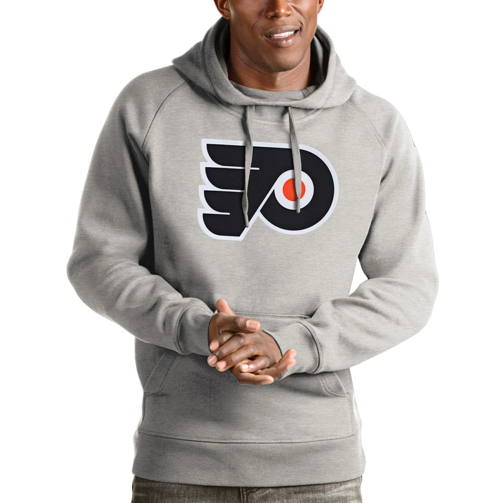 Philadelphia Flyers Antigua Logo Victory Pullover Hoodie - Heathered Gray