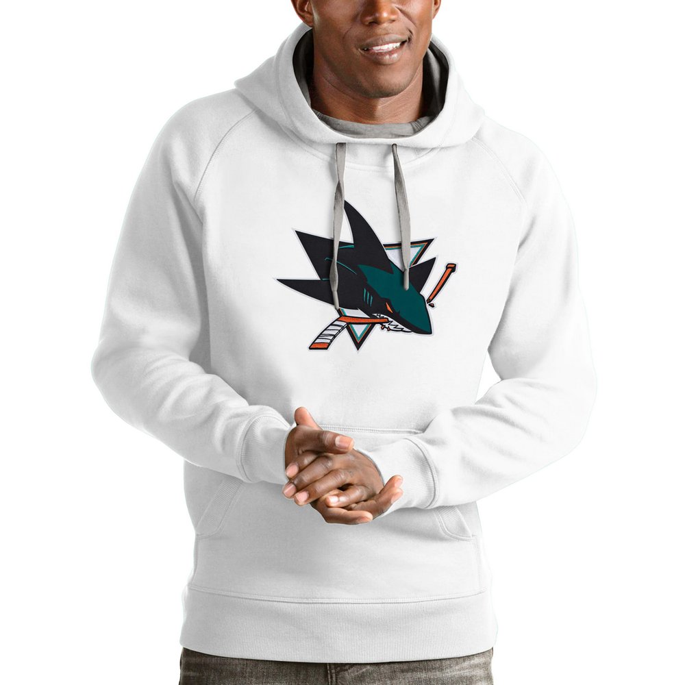 San Jose Sharks Antigua Logo Victory Pullover Hoodie - White